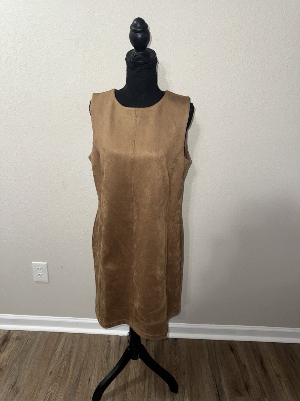 LOFT Faux Suede Shift Dress Womens 8 NWT Brown Tan Sleeveless Mod Camel Sheath